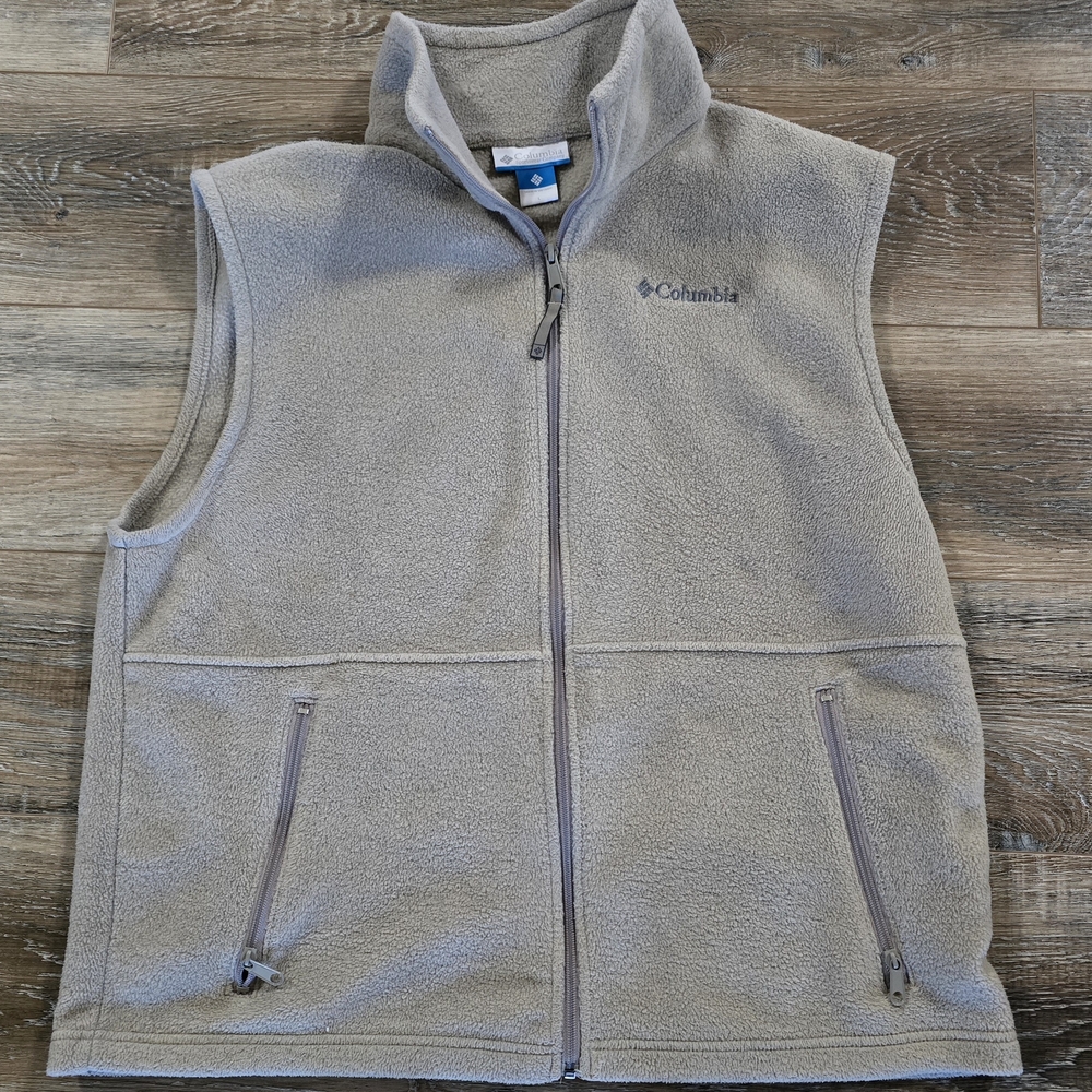 Columbia Beige Large Vest Full Zip Stand-Up Collar Zipped Pockets Men’s warm